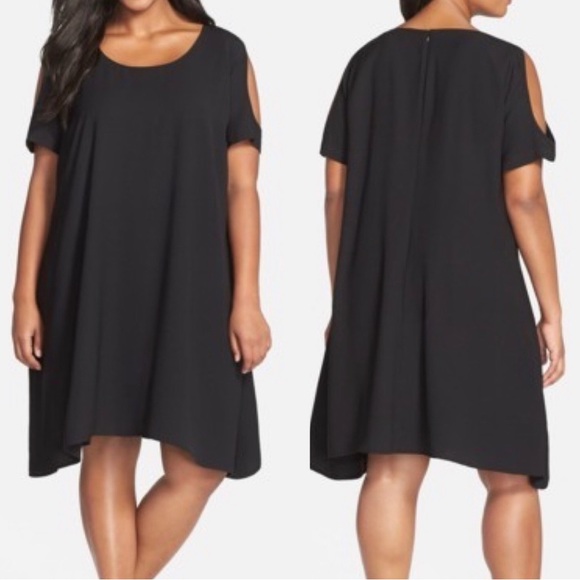 NWT Sejour black cold shoulder swing dress w/pockets PLUS SZ 16W - Picture 2 of 7